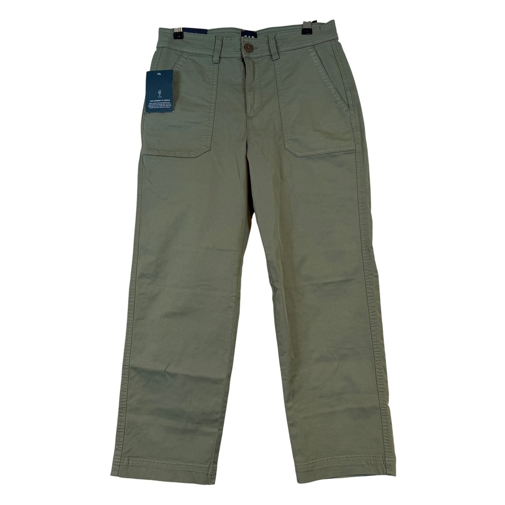 Gap Womens Ankle Trouser Pants Green Straight Leg Stretch •4• Chino Utility Crop